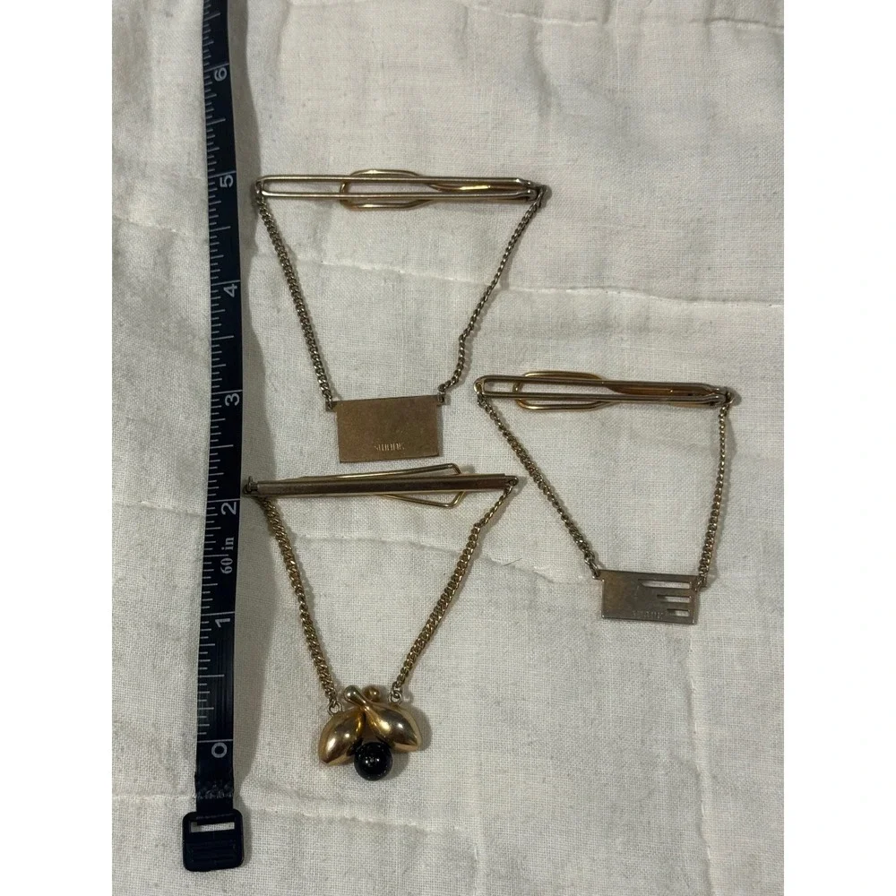 Vintage Swank Tie Clip Lot 3pc Gold Tone Bowling Dog Geometric Mid Century